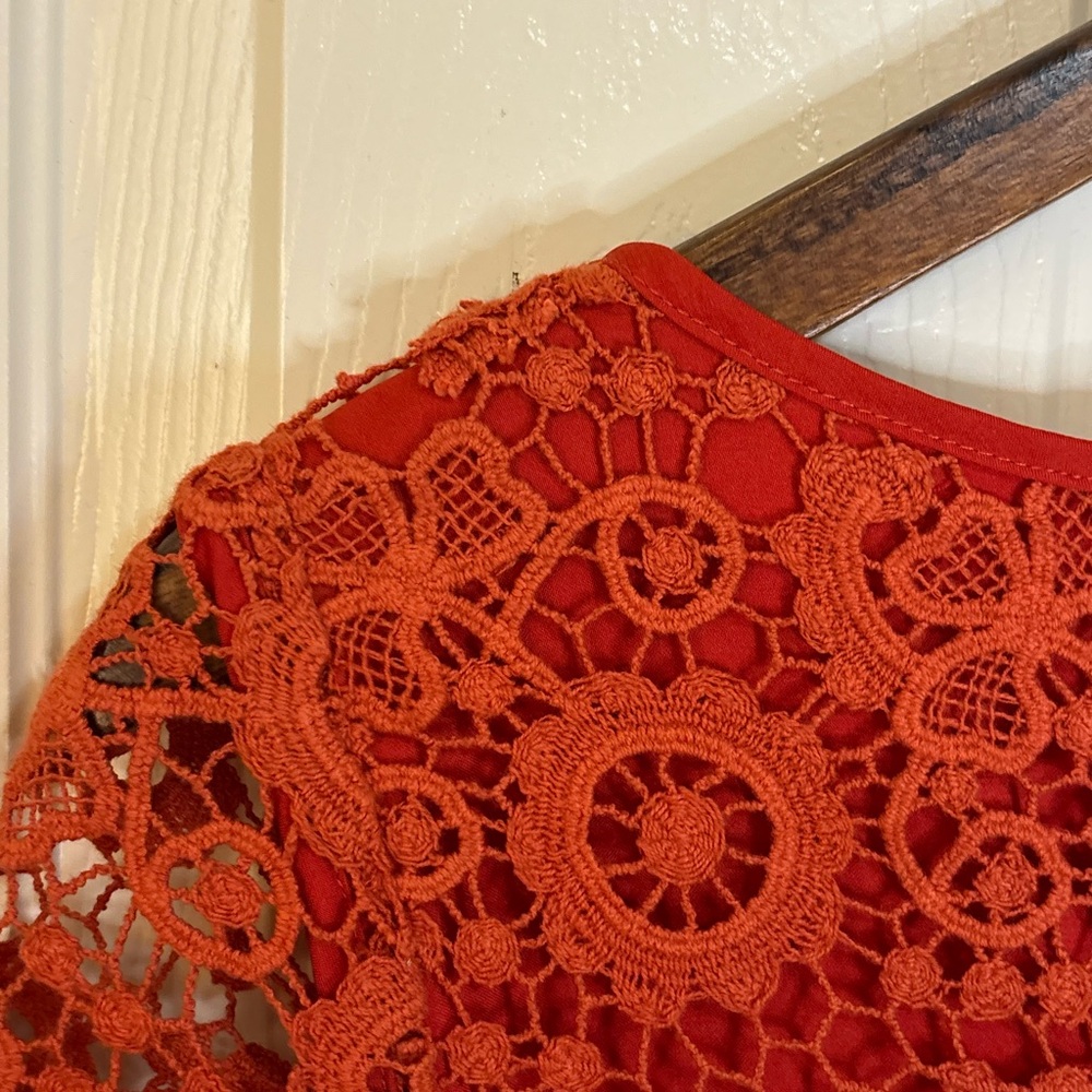 Moulinette Soeurs Anthropologie Rust Crochet Lace Shift Dress Spring - Picture 8 of 8